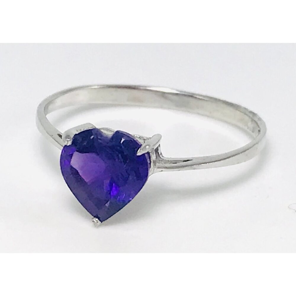 Vintage Sterling Silver Amethyst Heart Ring Purple Size 8 Marked Estate Jewelry